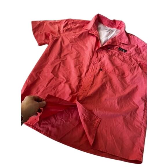 Eddie Bauer Men's Short sleve summer light woven tech shirt UPF 40 Pink Coral L - Picture 4 of 8